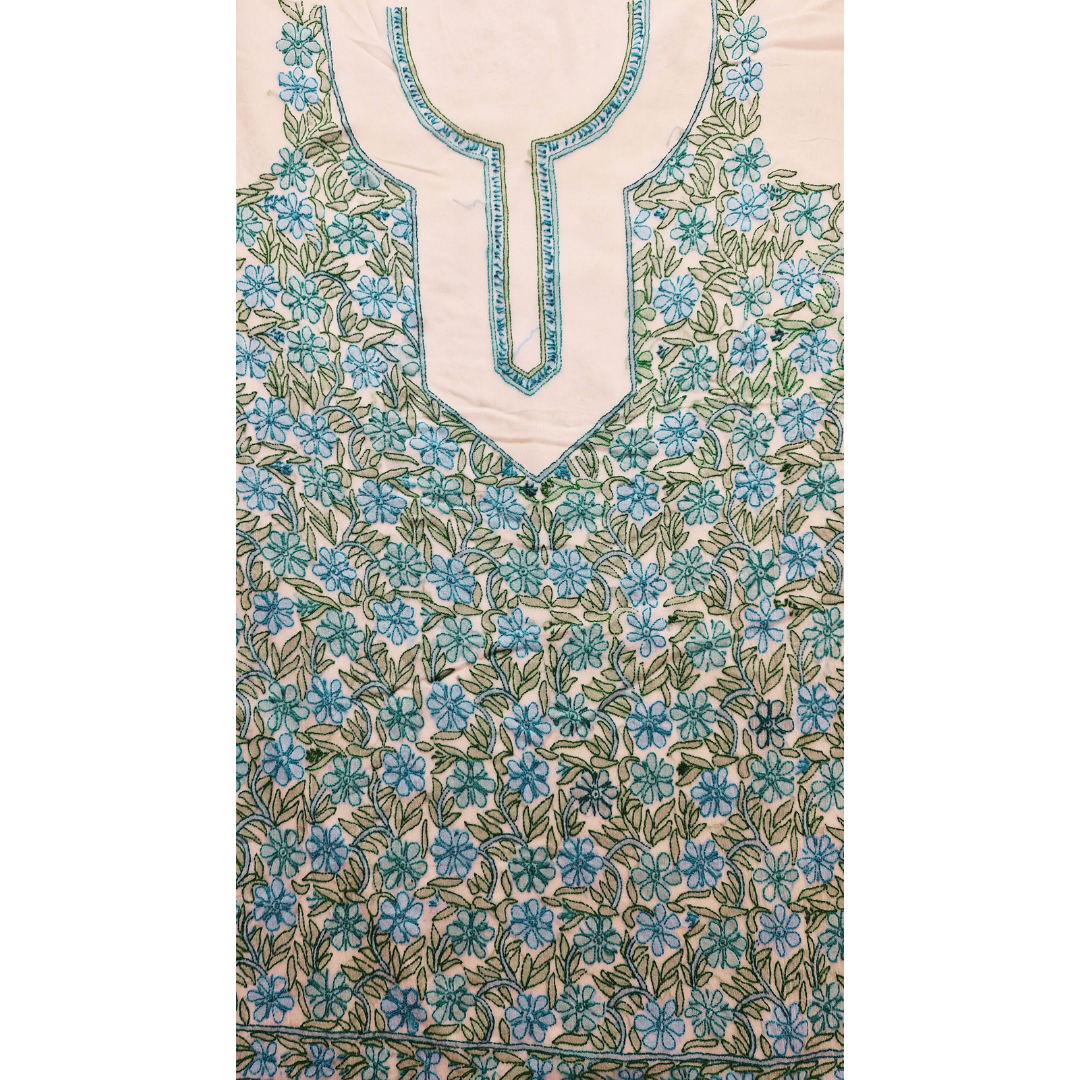 albaas | Shadow Chikankari on Soft Chiffon Shirt's Front and Sleeves with Dupatta Sprayed with Motifs - Unstitched 2PC Suit   | AKCSSD-36550-D-BLUE GREEN