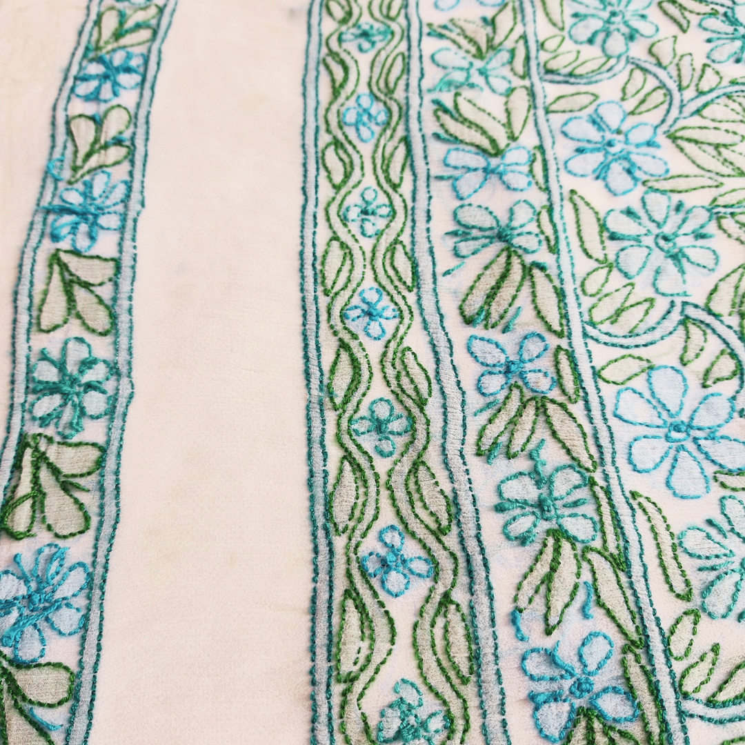albaas | Shadow Chikankari on Soft Chiffon Shirt's Front and Sleeves with Dupatta Sprayed with Motifs - Unstitched 2PC Suit   | AKCSSD-36550-D-BLUE GREEN