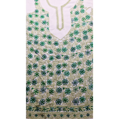 albaas | Shadow Chikankari on Soft Chiffon Shirt's Front and Sleeves with Dupatta Sprayed with Motifs - Unstitched 2PC Suit   | AKCSSD-36550-D-GREENISH