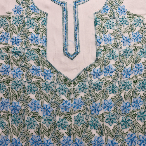 albaas | Shadow Chikankari on Soft Chiffon Shirt's Front and Sleeves with Dupatta Sprayed with Motifs - Unstitched 2PC Suit   | AKCSSD-36550-D-WHITE