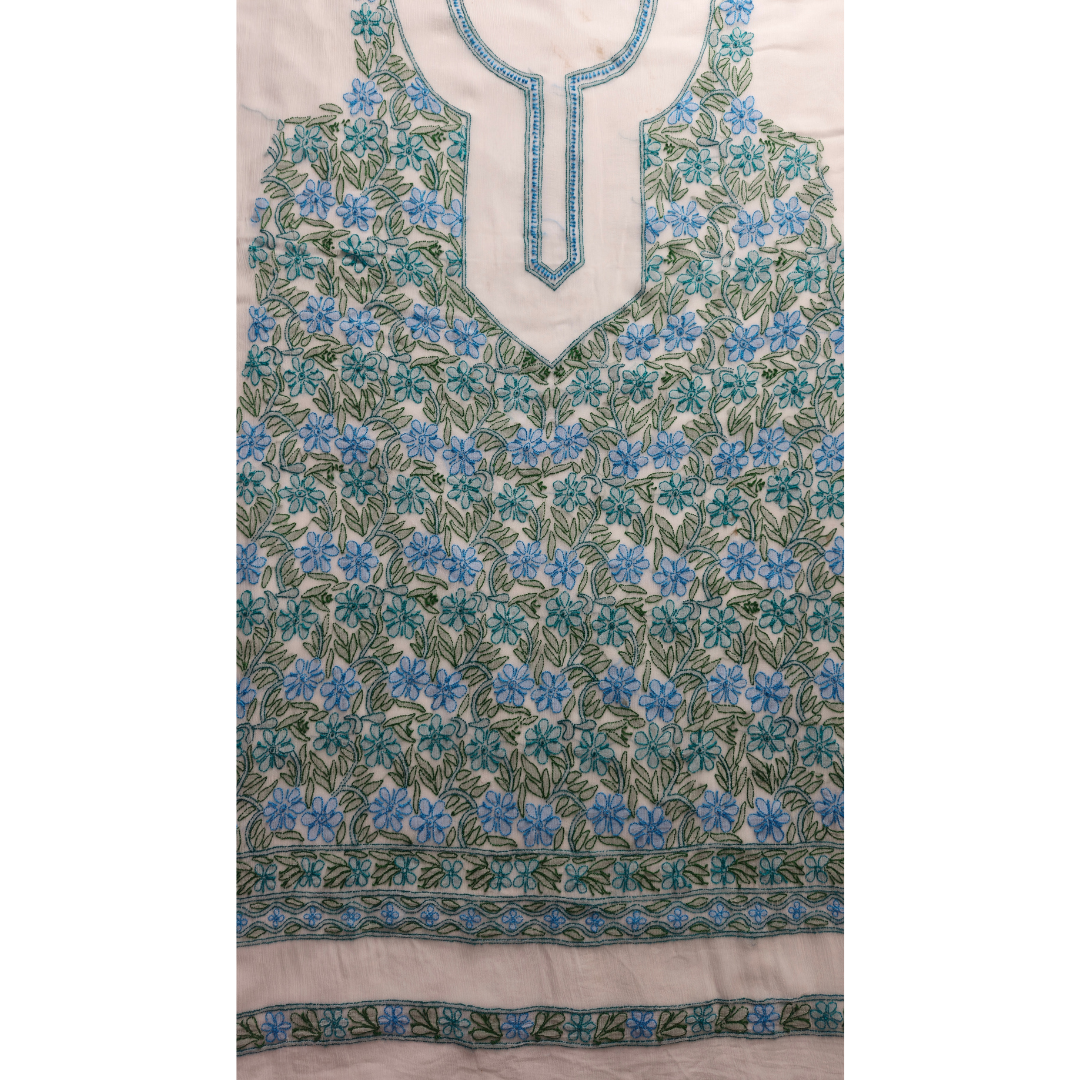 albaas | Shadow Chikankari on Soft Chiffon Shirt's Front and Sleeves with Dupatta Sprayed with Motifs - Unstitched 2PC Suit   | AKCSSD-36550-D-WHITE