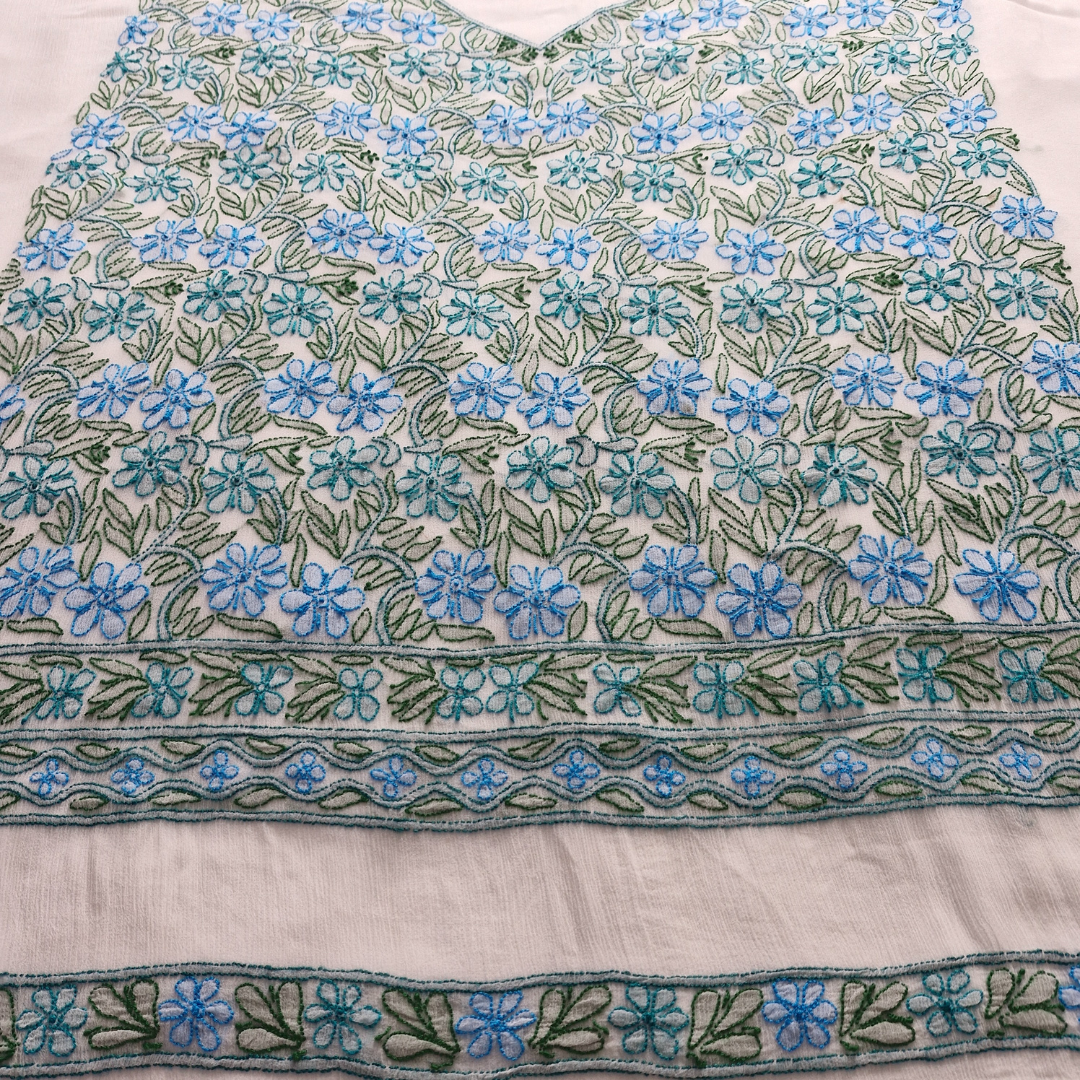 albaas | Shadow Chikankari on Soft Chiffon Shirt's Front and Sleeves with Dupatta Sprayed with Motifs - Unstitched 2PC Suit   | AKCSSD-36550-D-WHITE