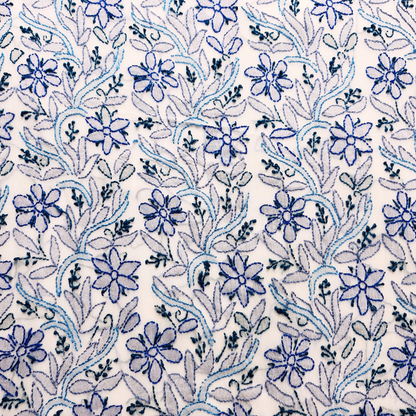 albaas | Shadow Chikankari on Soft Chiffon Shirt's Front and Sleeves with Dupatta Sprayed with Motifs - Unstitched 2PC Suit   | AKCSSD-36550-E-BLUE-O-WHITE