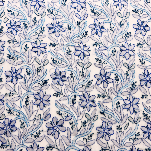 albaas | Shadow Chikankari on Soft Chiffon Shirt's Front and Sleeves with Dupatta Sprayed with Motifs - Unstitched 2PC Suit   | AKCSSD-36550-E-BLUE-O-WHITE