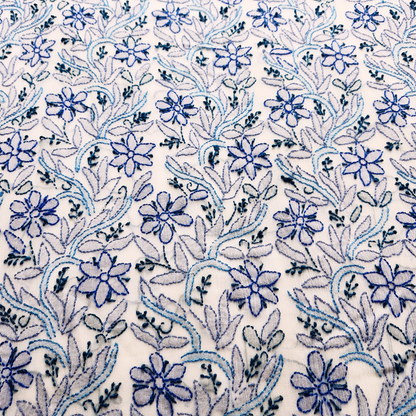 albaas | Shadow Chikankari on Soft Chiffon Shirt's Front and Sleeves with Dupatta Sprayed with Motifs - Unstitched 2PC Suit   | AKCSSD-36550-E-BLUE-O-WHITE