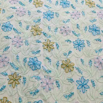 albaas | Shadow Chikankari on Soft Chiffon Shirt's Front and Sleeves with Dupatta Sprayed with Motifs - Unstitched 2PC Suit   | AKCSSD-36550-E-GREEN-O-WHITE