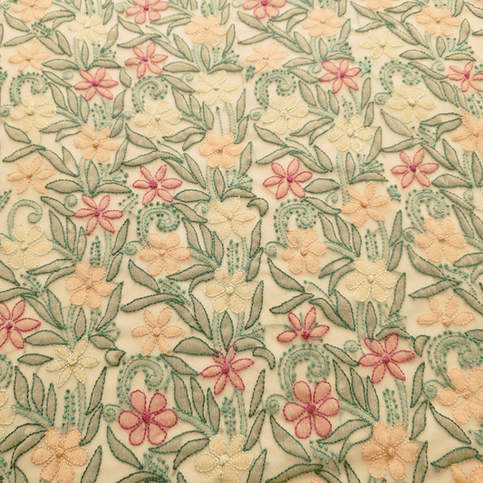 albaas | Shadow Chikankari on Soft Chiffon Shirt's Front and Sleeves with Dupatta Sprayed with Motifs - Unstitched 2PC Suit   | AKCSSD-36550-E-ORANGE