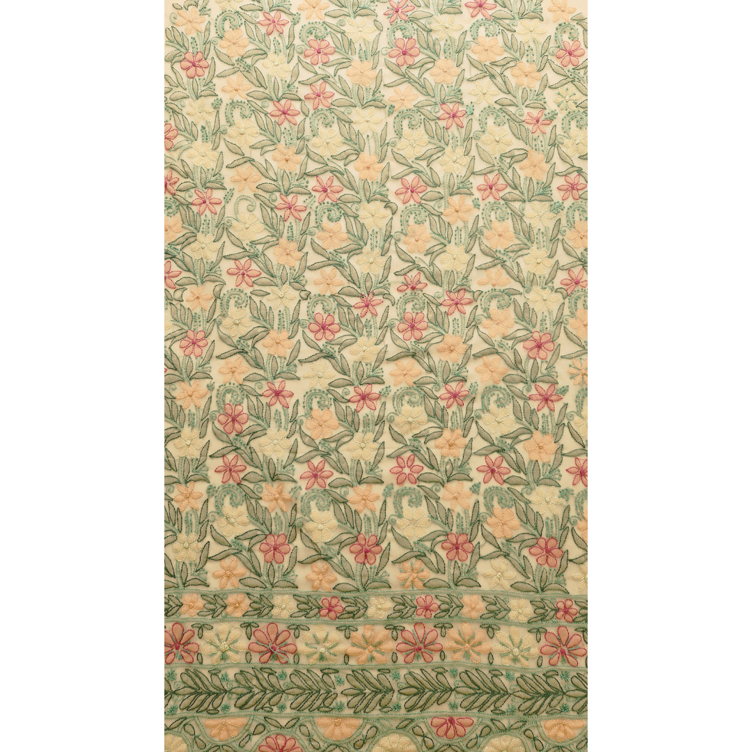 albaas | Shadow Chikankari on Soft Chiffon Shirt's Front and Sleeves with Dupatta Sprayed with Motifs - Unstitched 2PC Suit   | AKCSSD-36550-E-ORANGE