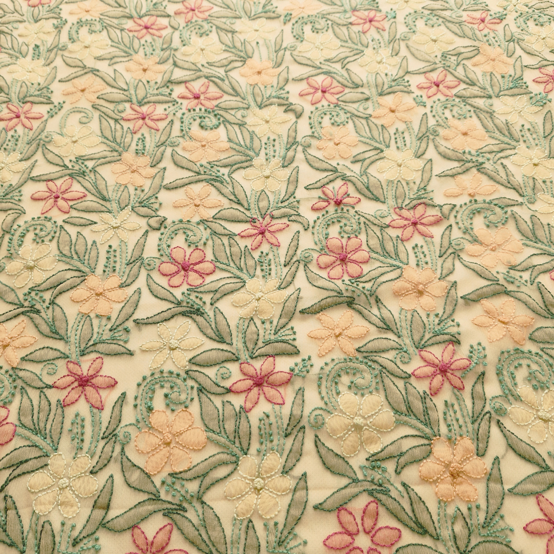 albaas | Shadow Chikankari on Soft Chiffon Shirt's Front and Sleeves with Dupatta Sprayed with Motifs - Unstitched 2PC Suit   | AKCSSD-36550-E-ORANGE