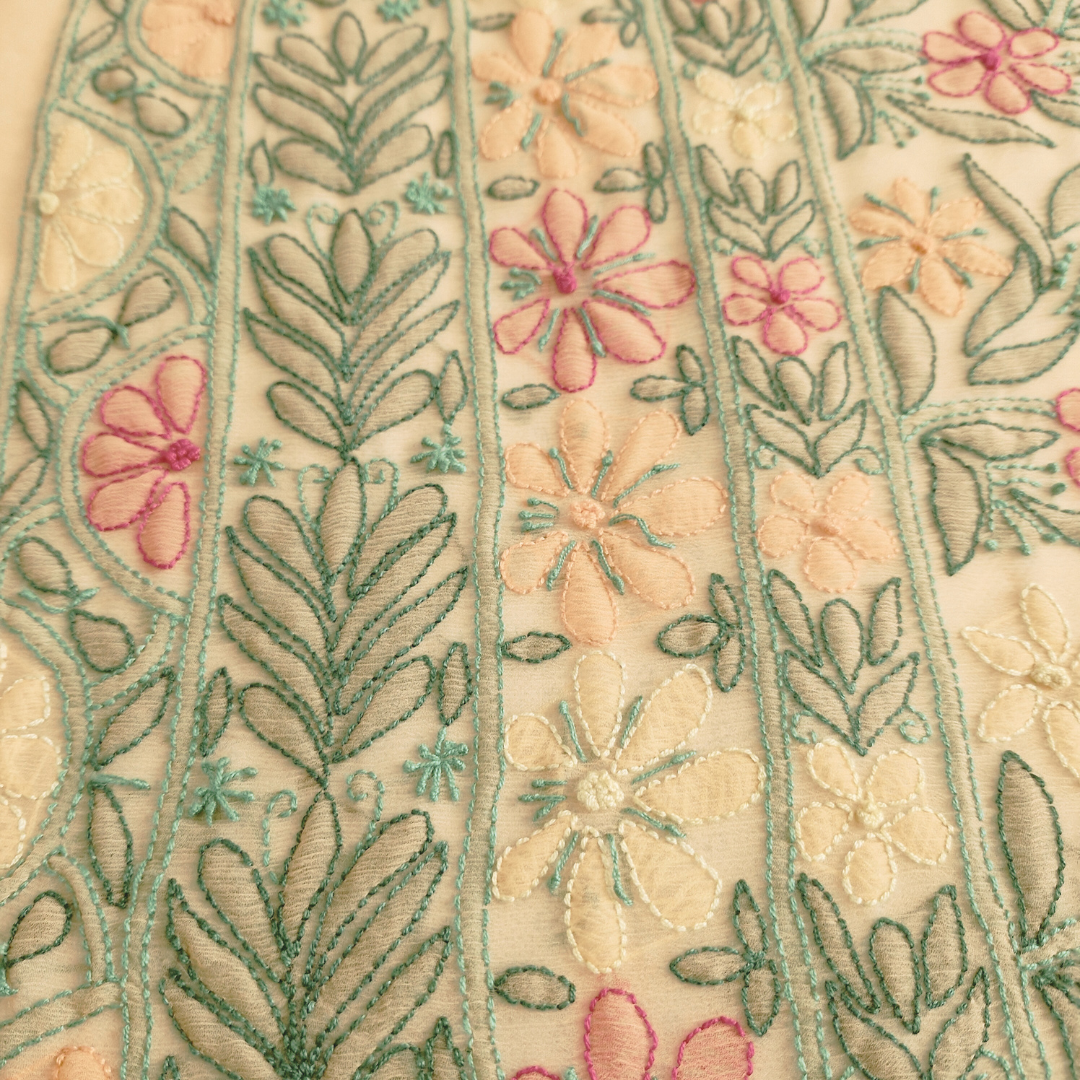 albaas | Shadow Chikankari on Soft Chiffon Shirt's Front and Sleeves with Dupatta Sprayed with Motifs - Unstitched 2PC Suit   | AKCSSD-36550-E-ORANGE