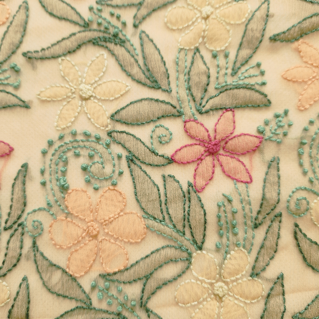 albaas | Shadow Chikankari on Soft Chiffon Shirt's Front and Sleeves with Dupatta Sprayed with Motifs - Unstitched 2PC Suit   | AKCSSD-36550-E-ORANGE