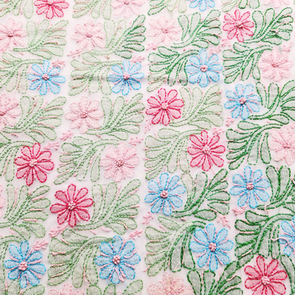 albaas | Shadow Chikankari on Soft Chiffon Shirt's Front and Sleeves with Dupatta Sprayed with Motifs - Unstitched 2PC Suit   | AKCSSD-36550-F-GREENISH