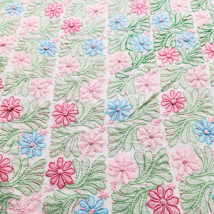 albaas | Shadow Chikankari on Soft Chiffon Shirt's Front and Sleeves with Dupatta Sprayed with Motifs - Unstitched 2PC Suit   | AKCSSD-36550-F-GREENISH