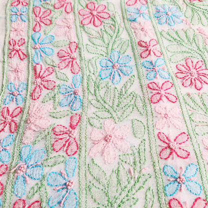 albaas | Shadow Chikankari on Soft Chiffon Shirt's Front and Sleeves with Dupatta Sprayed with Motifs - Unstitched 2PC Suit   | AKCSSD-36550-F-GREENISH