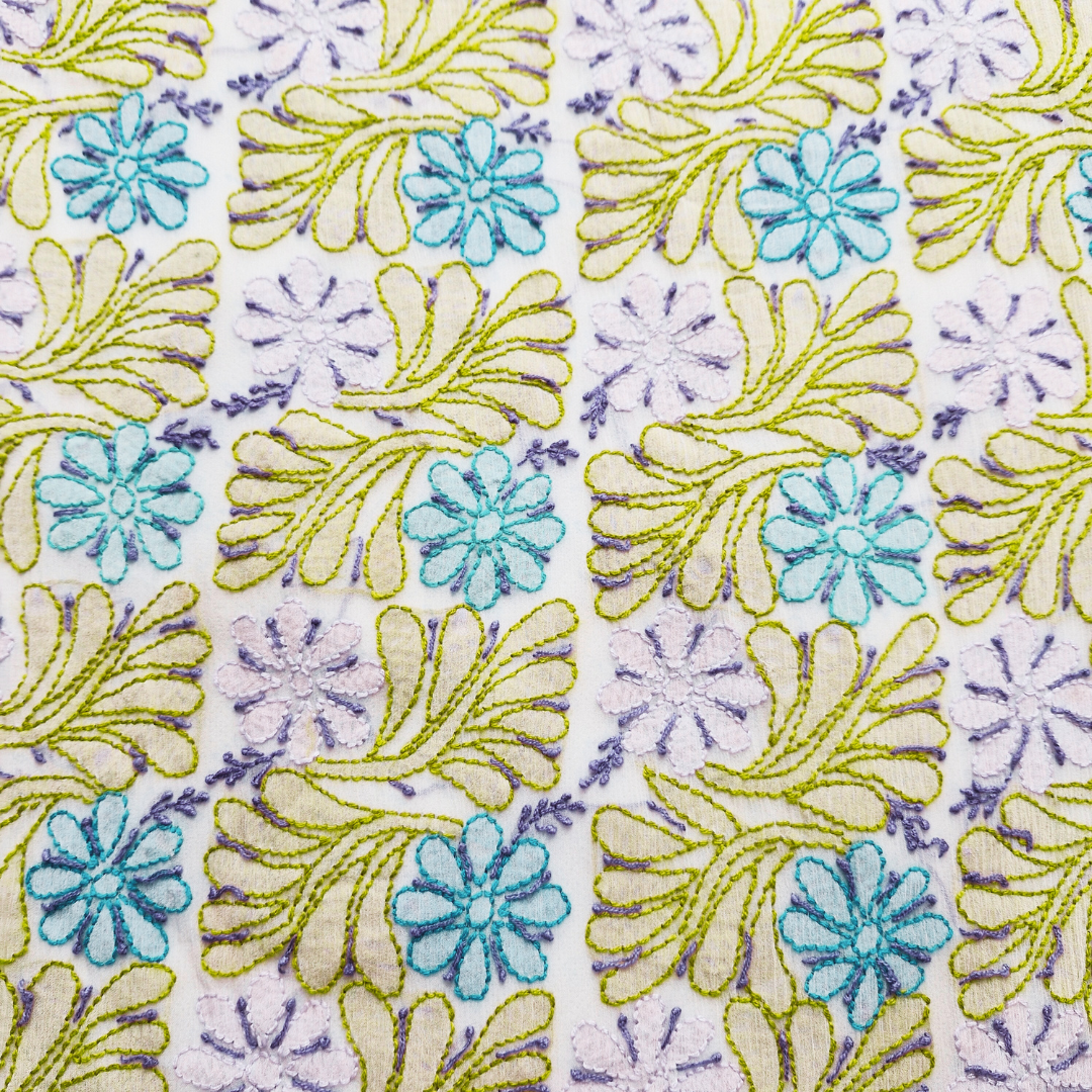 albaas | Shadow Chikankari on Soft Chiffon Shirt's Front and Sleeves with Dupatta Sprayed with Motifs - Unstitched 2PC Suit   | AKCSSD-36550-F-OLIVE GREEN