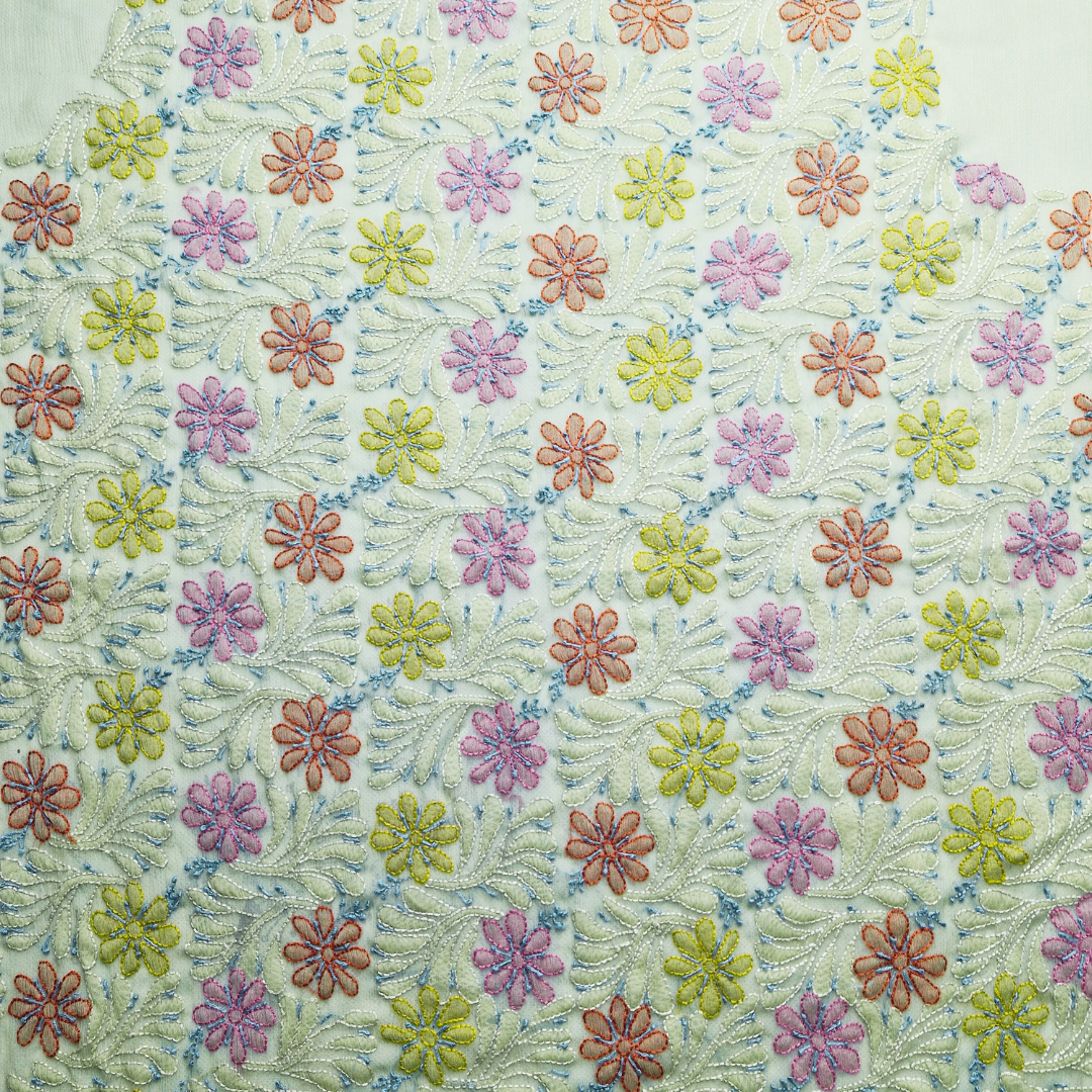 albaas | Shadow Chikankari on Soft Chiffon Shirt's Front and Sleeves with Dupatta Sprayed with Motifs - Unstitched 2PC Suit   | AKCSSD-36550-F-PISTACHIO