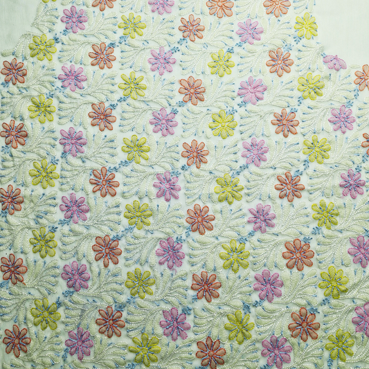 albaas | Shadow Chikankari on Soft Chiffon Shirt's Front and Sleeves with Dupatta Sprayed with Motifs - Unstitched 2PC Suit   | AKCSSD-36550-F-PISTACHIO