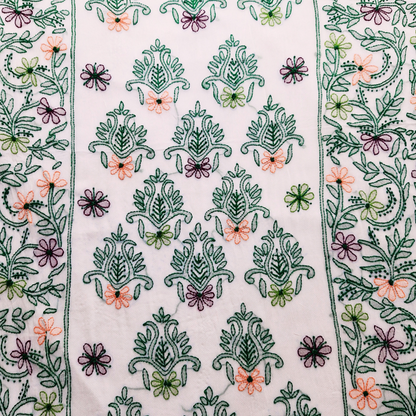 albaas | Shadow Chikankari on Soft Chiffon Shirt's Front and Sleeves with Dupatta Sprayed with Motifs - Unstitched 2PC Suit   | AKCSSD-36550-G-GREEN-O-WHITE