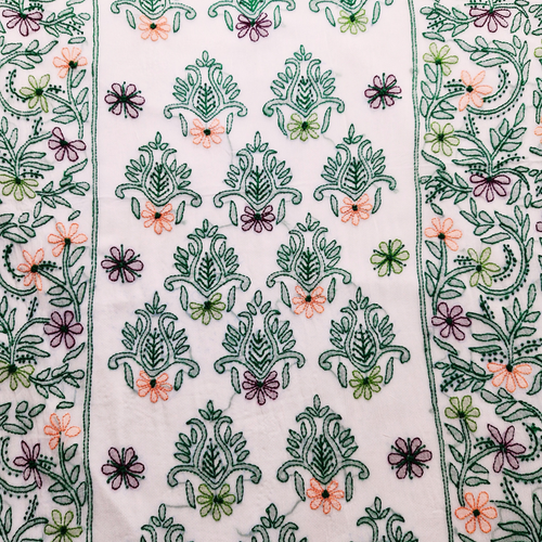 albaas | Shadow Chikankari on Soft Chiffon Shirt's Front and Sleeves with Dupatta Sprayed with Motifs - Unstitched 2PC Suit   | AKCSSD-36550-G-GREEN-O-WHITE