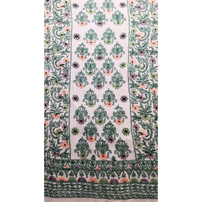 albaas | Shadow Chikankari on Soft Chiffon Shirt's Front and Sleeves with Dupatta Sprayed with Motifs - Unstitched 2PC Suit   | AKCSSD-36550-G-GREEN-O-WHITE
