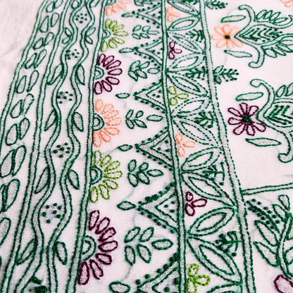 albaas | Shadow Chikankari on Soft Chiffon Shirt's Front and Sleeves with Dupatta Sprayed with Motifs - Unstitched 2PC Suit   | AKCSSD-36550-G-GREEN-O-WHITE