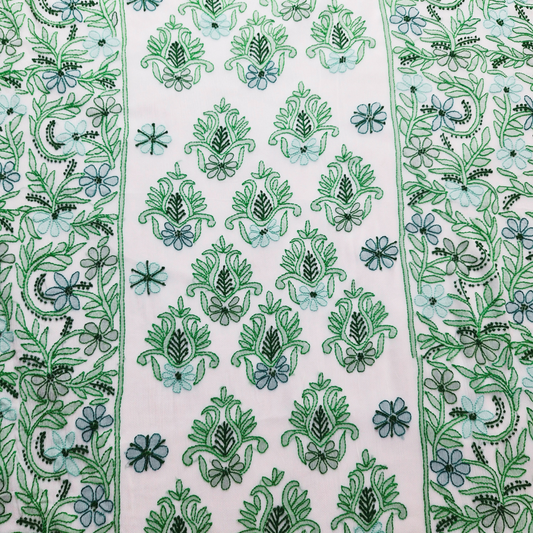 albaas | Shadow Chikankari on Soft Chiffon Shirt's Front and Sleeves with Dupatta Sprayed with Motifs - Unstitched 2PC Suit   | AKCSSD-36550-G-SALAD GREEN