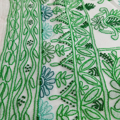 albaas | Shadow Chikankari on Soft Chiffon Shirt's Front and Sleeves with Dupatta Sprayed with Motifs - Unstitched 2PC Suit   | AKCSSD-36550-G-SALAD GREEN