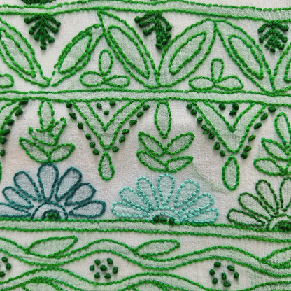 albaas | Shadow Chikankari on Soft Chiffon Shirt's Front and Sleeves with Dupatta Sprayed with Motifs - Unstitched 2PC Suit   | AKCSSD-36550-G-SALAD GREEN