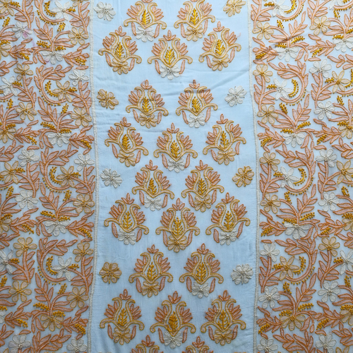 albaas | Shadow Chikankari on Soft Chiffon Shirt's Front and Sleeves with Dupatta Sprayed with Motifs - Unstitched 2PC Suit   | AKCSSD-36550-G-WHITE