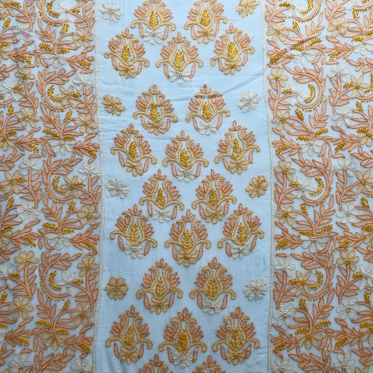 albaas | Shadow Chikankari on Soft Chiffon Shirt's Front and Sleeves with Dupatta Sprayed with Motifs - Unstitched 2PC Suit   | AKCSSD-36550-G-WHITE