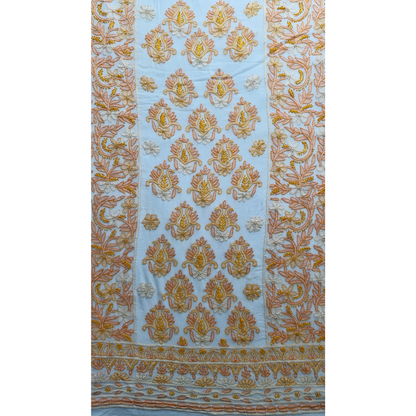 albaas | Shadow Chikankari on Soft Chiffon Shirt's Front and Sleeves with Dupatta Sprayed with Motifs - Unstitched 2PC Suit   | AKCSSD-36550-G-WHITE