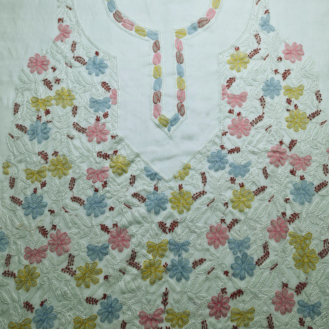albaas | Shadow Chikankari on Soft Chiffon Shirt's Front and Sleeves with Dupatta Sprayed with Motifs - Unstitched 2PC Suit   | AKCSSD-36550-H-OXLEY