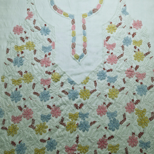 albaas | Shadow Chikankari on Soft Chiffon Shirt's Front and Sleeves with Dupatta Sprayed with Motifs - Unstitched 2PC Suit   | AKCSSD-36550-H-OXLEY