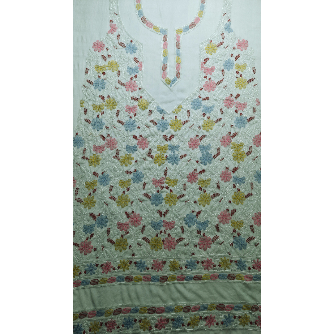 albaas | Shadow Chikankari on Soft Chiffon Shirt's Front and Sleeves with Dupatta Sprayed with Motifs - Unstitched 2PC Suit   | AKCSSD-36550-H-OXLEY