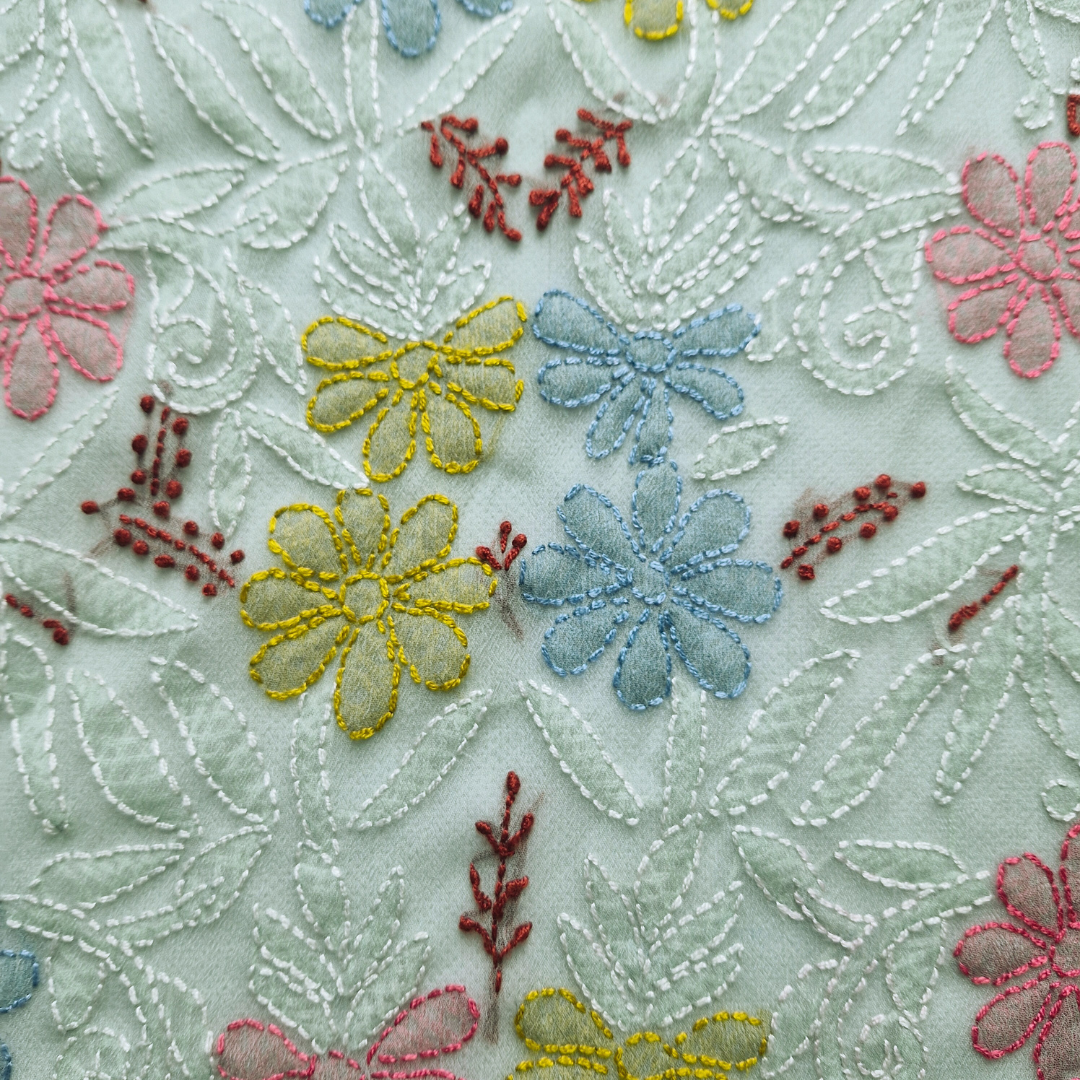 albaas | Shadow Chikankari on Soft Chiffon Shirt's Front and Sleeves with Dupatta Sprayed with Motifs - Unstitched 2PC Suit   | AKCSSD-36550-H-OXLEY