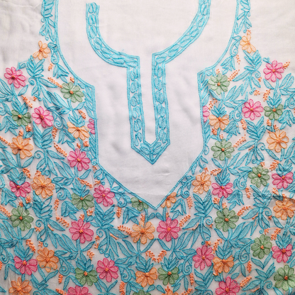 albaas | Shadow Chikankari on Soft Chiffon Shirt's Front and Sleeves with Dupatta Sprayed with Motifs - Unstitched 2PC Suit   | AKCSSD-36550-MULTI-O-WHITE