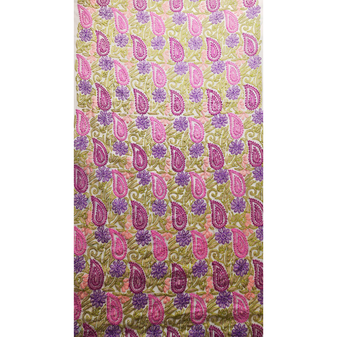 albaas | Shadow Chikankari on Soft Chiffon Shirt's Front and Sleeves with Dupatta Sprayed with Motifs - Unstitched 2PC Suit   | AKCSSD-36550-TEA PINK