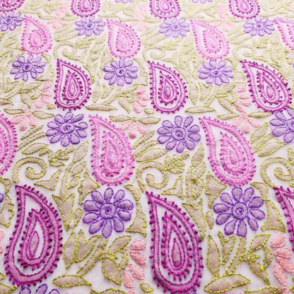 albaas | Shadow Chikankari on Soft Chiffon Shirt's Front and Sleeves with Dupatta Sprayed with Motifs - Unstitched 2PC Suit   | AKCSSD-36550-TEA PINK