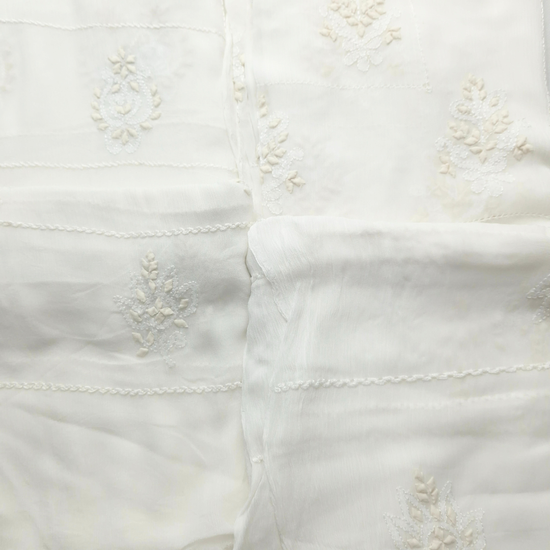 albaas | Tarkashi Applique Shadow on Chiffon Dupatta   | AKCTAD-WHITE
