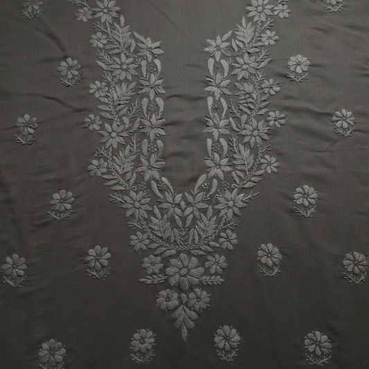 albaas | Lucknavi Chikankari on Karandi Lawn Shirt's Front and Sleeves with Dupatta Sprayed with Motifs - Unstitched 2PC Suit   | AKLCSD-36703-BROWNISH GRAY