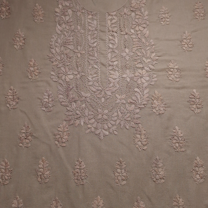 albaas | Lucknavi Chikankari on Karandi Lawn Shirt's Front and Sleeves with Dupatta Sprayed with Motifs - Unstitched 2PC Suit   | AKLCSD-36701-ALMOND