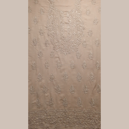 albaas | Lucknavi Chikankari on Karandi Lawn Shirt's Front and Sleeves with Dupatta Sprayed with Motifs - Unstitched 2PC Suit   | AKLCSD-36701-ALMOND