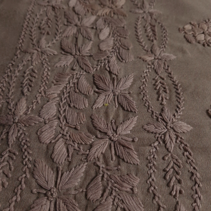 albaas | Lucknavi Chikankari on Karandi Lawn Shirt's Front and Sleeves with Dupatta Sprayed with Motifs - Unstitched 2PC Suit   | AKLCSD-36701-ALMOND