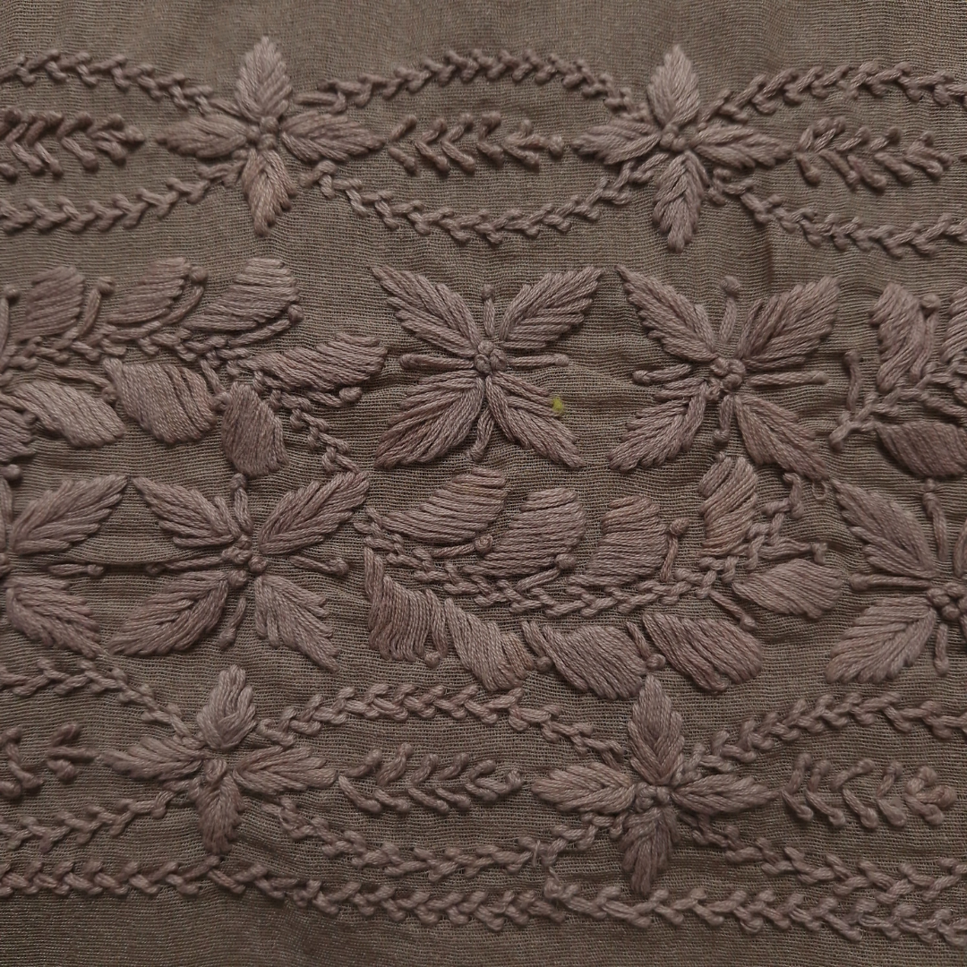 albaas | Lucknavi Chikankari on Karandi Lawn Shirt's Front and Sleeves with Dupatta Sprayed with Motifs - Unstitched 2PC Suit   | AKLCSD-36701-ALMOND