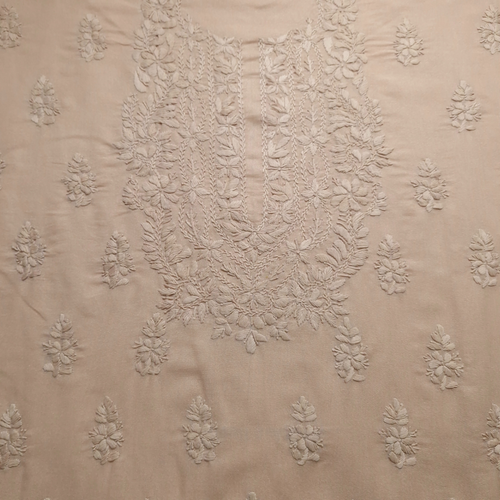 albaas | Lucknavi Chikankari on Karandi Lawn Shirt's Front and Sleeves with Dupatta Sprayed with Motifs - Unstitched 2PC Suit   | AKLCSD-36701-BEIGE