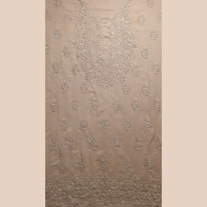 albaas | Lucknavi Chikankari on Karandi Lawn Shirt's Front and Sleeves with Dupatta Sprayed with Motifs - Unstitched 2PC Suit   | AKLCSD-36701-BEIGE