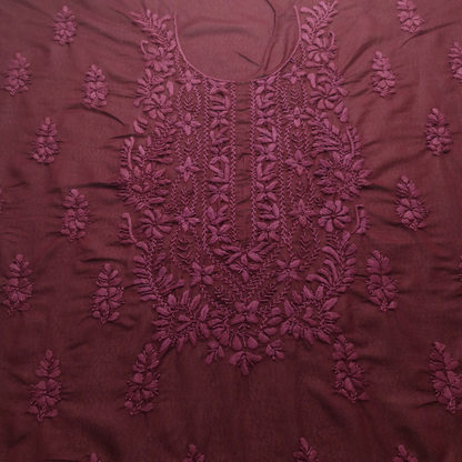 albaas | Lucknavi Chikankari on Karandi Lawn Shirt's Front and Sleeves with Dupatta Sprayed with Motifs - Unstitched 2PC Suit   | AKLCSD-36701-DARK SCARLET