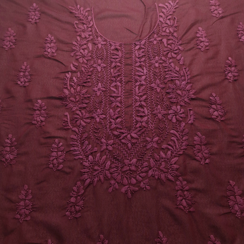 albaas | Lucknavi Chikankari on Karandi Lawn Shirt's Front and Sleeves with Dupatta Sprayed with Motifs - Unstitched 2PC Suit   | AKLCSD-36701-DARK SCARLET