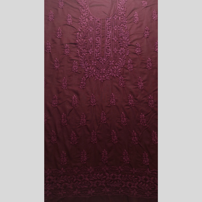 albaas | Lucknavi Chikankari on Karandi Lawn Shirt's Front and Sleeves with Dupatta Sprayed with Motifs - Unstitched 2PC Suit   | AKLCSD-36701-DARK SCARLET