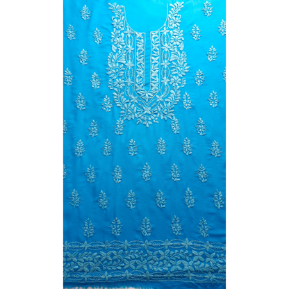 albaas | Lucknavi Chikankari on Karandi Lawn Shirt's Front and Sleeves with Dupatta Sprayed with Motifs - Unstitched 2PC Suit   | AKLCSD-36701-DEEP SKY BLUE
